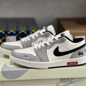 SUPREME X AIR JORDAN 1 LOW LGHT GRAY/BEIGE/BLACK GRIS CLAR/BEIGE/NOIR(36-47.5)