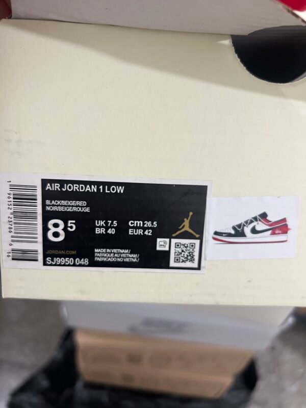 AIR JORDAN 1 LOW BLACK/BEIGE/RED NOIR/BEIGE/ROUGE(36-47.5) - Image 7