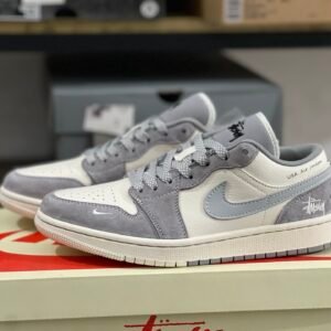 STUSSY X AIR JORDAN 1 LOW BEIGE/LIGHT GRAY/BLACK BEIGE/GRIS CLARINOIR（36-47.5）