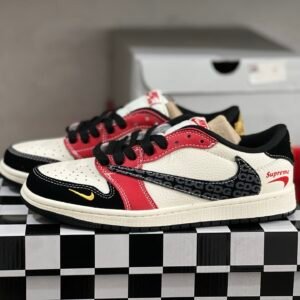 Travis Scot x Supreme x Air Jordan 1 Low White Black Red(36-47.5)