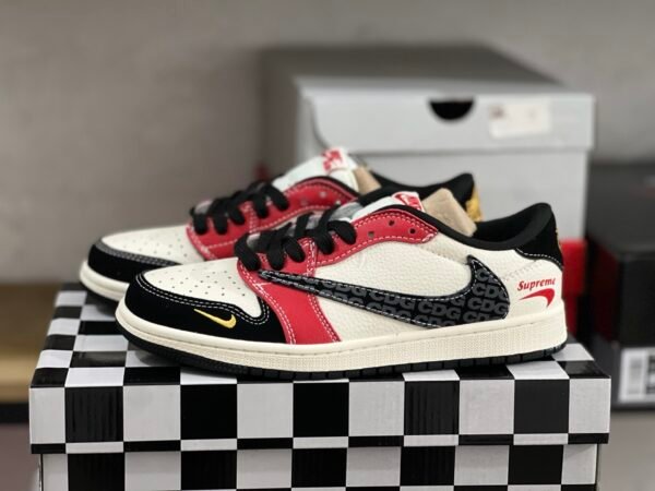 Travis Scot x Supreme x Air Jordan 1 Low White Black Red(36-47.5)