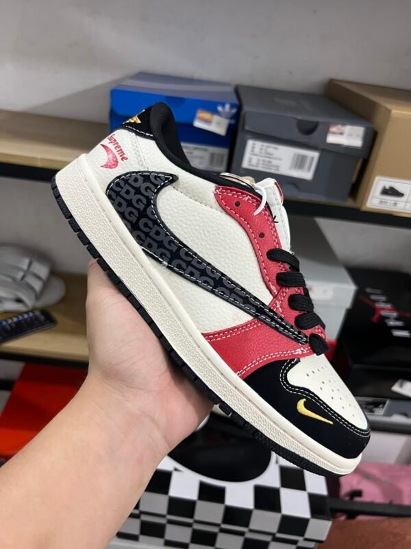 Travis Scot x Supreme x Air Jordan 1 Low White Black Red(36-47.5) - Image 2