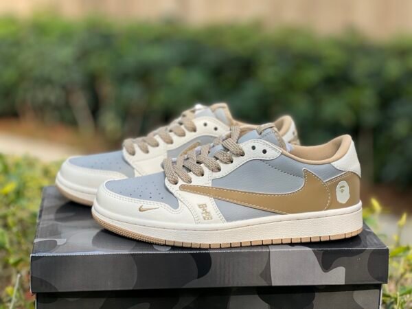 BAPE x Travis Scott x Air Jordan 1 Low White Gray Brown(36-47.5)